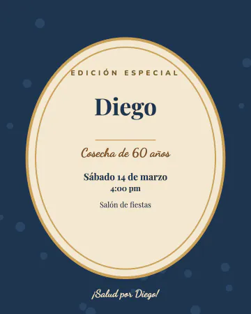 Etiqueta de colección. Como etiqueta antigua de colección, con orla y letras clásicas en azul y crema.