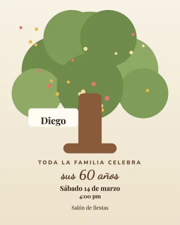 Árbol de la familia. Un árbol frondoso con el nombre en el tronco, para que toda la familia celebre al abuelo o la abuela.