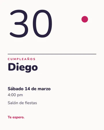 Minimal. Número enorme, una sola línea y texto alineado a la izquierda.