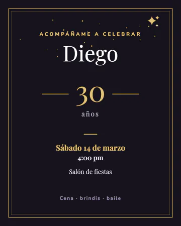 Noche dorada. Negro y dorado con doble marco y la edad entre líneas.