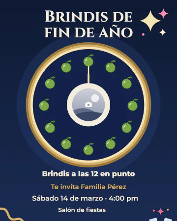 Doce uvas. Las doce campanadas en un reloj de uvas, con el logo de tu empresa al centro.