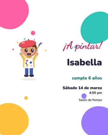 Taller de pintura. Manchas de pintura de colores sobre blanco y un pequeño pintor listo para crear.