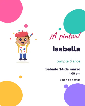 Taller de pintura. Manchas de pintura de colores y un pequeño pintor listo.
