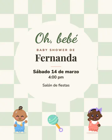 Oh, bebé. Cuadritos verdes y un "Oh, bebé" en grande.
