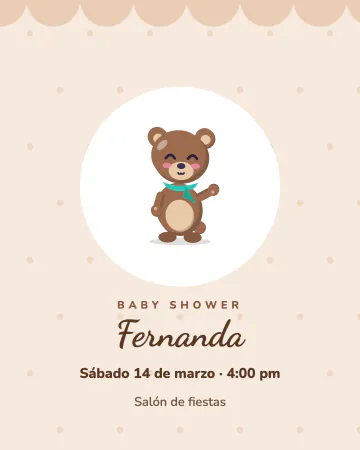 Osito dormilón. Un osito tierno en un círculo con lunares y orilla ondulada en tonos café claro.