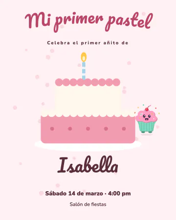 Mi primer pastel. Un pastel rosa con una sola velita para su primer cumpleaños.