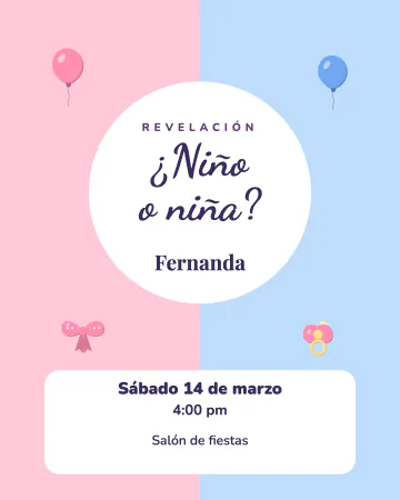 ¿Niño o niña?. Mitad rosa y mitad azul, con la gran pregunta en medio.