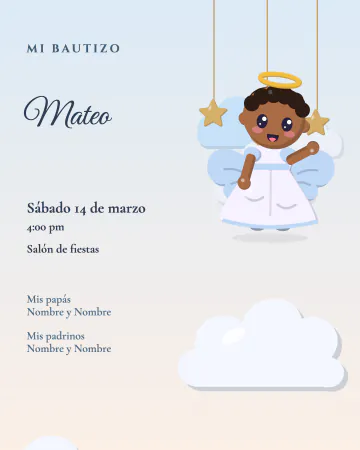 Angelito en su nube. Celeste se sentó en una nube a colgar estrellitas doradas para el bebé.