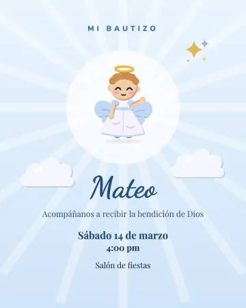 Angelito. Un angelito entre nubes y rayos de luz.