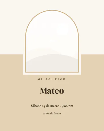 Bautizo con foto en arco. La foto de tu bebé en un arco, con letras finas debajo.