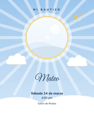 Foto entre nubes. La foto de tu bebé en un círculo entre nubes y rayos de luz.