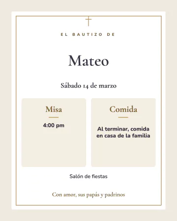 Misa y comida. Arriba la hora de la misa y abajo la de la comida, para que nadie se pierda.