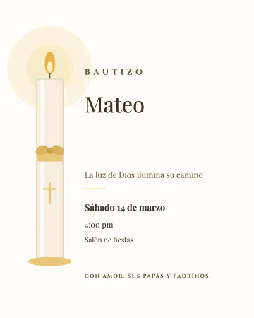 Vela de bautizo. Una vela encendida con su listón, como la del bautizo.