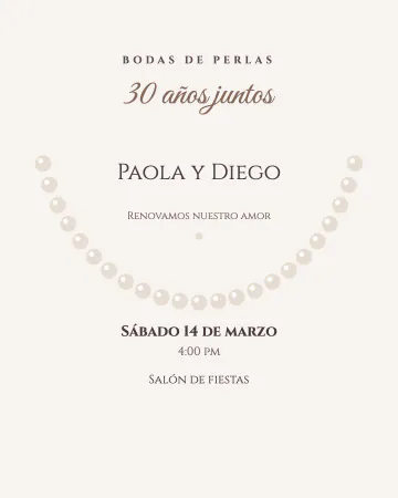 30 años de perlas. Un collar de perlas abrazando sus nombres para sus bodas de perlas.