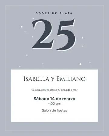 25 años de plata. Un 25 enorme en plata para celebrar sus bodas de plata.