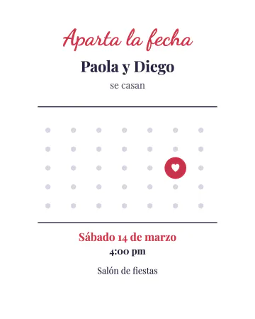 Aparta la fecha. Una hoja de calendario con el día marcado con un corazón.