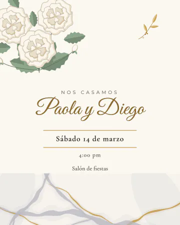 Rosas blancas y mármol. Rosas blancas y mármol con vetas doradas.