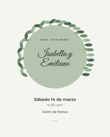 Guirnalda de hojas. Una corona redonda de hojas verdes con sus nombres en medio.