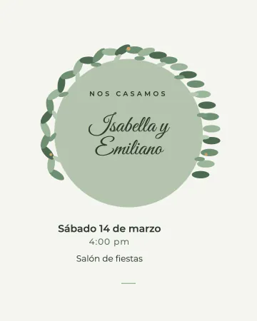 Guirnalda de hojas. Una corona de hojas verdes con sus nombres en medio.