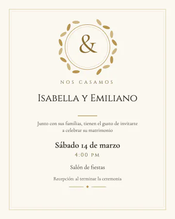 Monograma dorado. Un medallón dorado con hojitas de laurel y el signo & al centro, como un sello de los dos.