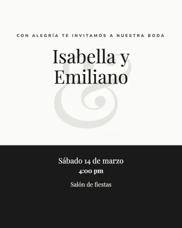 Monograma. Un "&" enorme y suave detrás de los nombres, en blanco y negro.