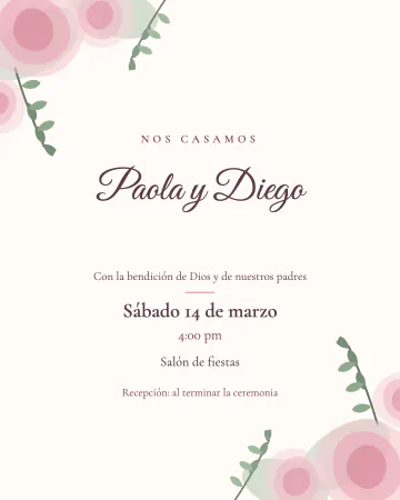 Peonías en acuarela. Peonías rosas pintadas como acuarela en dos esquinas y nombres en letra de pluma.