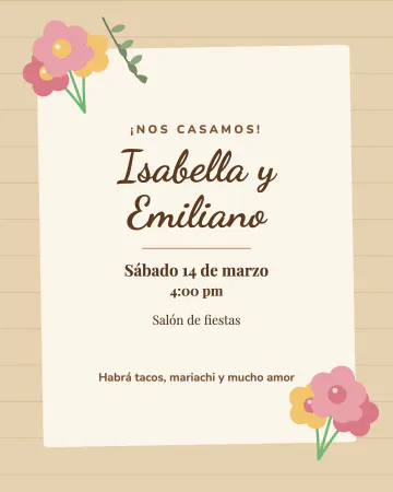Hacienda rústica. Papel kraft, tarjeta inclinada y flores.