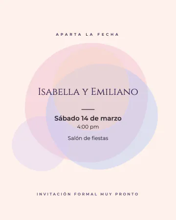 Aura de amor. Un degradado suave de rosa y azul con la fecha al centro.