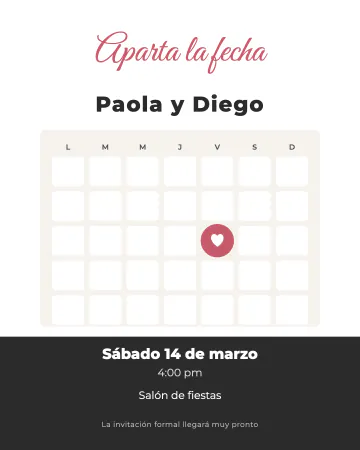 Fecha marcada en el calendario. El mes de la boda con el día encerrado en un corazón.
