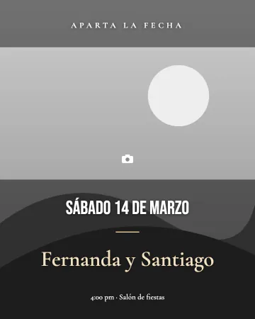 Aparta la fecha con foto. Su foto de compromiso en grande y la fecha con números enormes encima.