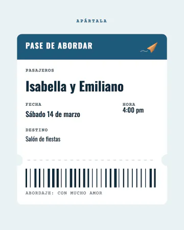 Boleto de avión. Un pase de abordar con destino a su boda.