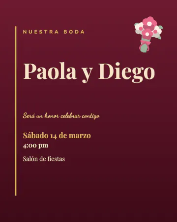 Vino y oro. Color vino profundo con una barra dorada y el texto alineado a la izquierda.