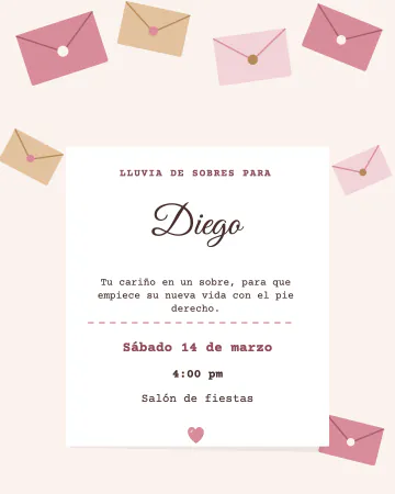 Lluvia de sobres. Sobres que caen como lluvia sobre una carta para la novia.