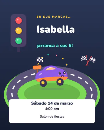 Luces de arranque. El semáforo de la carrera cuenta para arrancar y un carrito redondo espera en la pista.
