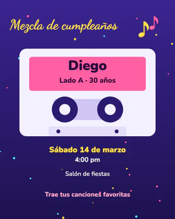 Casete de los 90. Un casete gigante con tu nombre en la etiqueta, como las mezclas de los noventa.