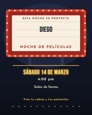 Marquesina de cine. Tu nombre en la marquesina del cine, rodeado de foquitos encendidos.
