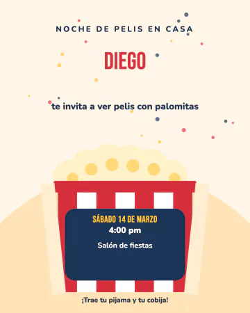 Cine en casa. Una caja de palomitas gigante y tu nombre saliendo de ella.