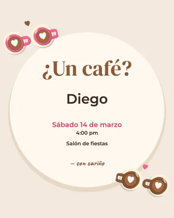 Un café, tú y yo. Una mesita redonda vista desde arriba con dos tazas de café con espuma de corazón.