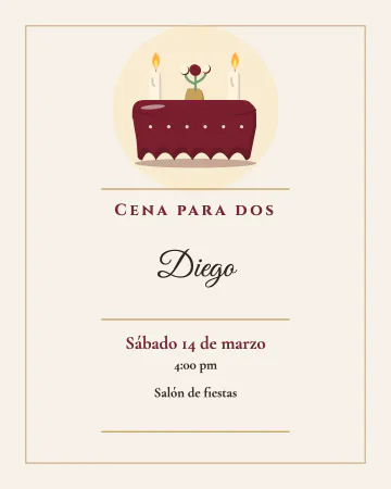 Cena con velitas. Crema, vino tinto y una mesita con dos velas dentro de un marco fino.