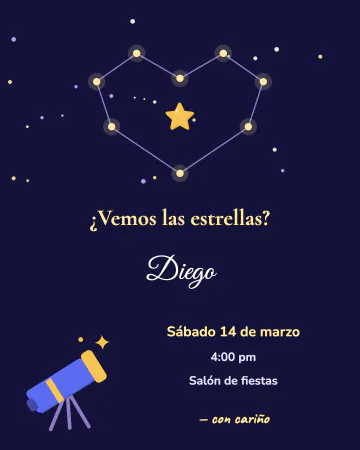 Nuestra constelación. Estrellas que forman un corazón y un telescopio.