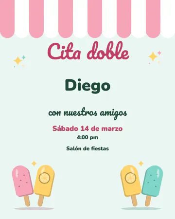 Cita doble. Cuatro paletas en dos pares bajo un toldo de franjas, para invitar a otra pareja a salir.