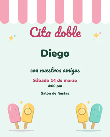Cita doble. Paletas de hielo bajo un toldo de rayas.