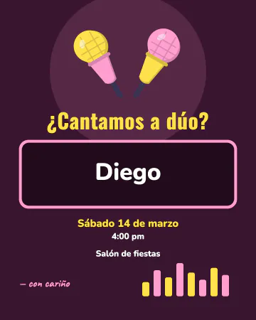 Dueto de karaoke. Dos micrófonos y una pantalla con tu nombre.