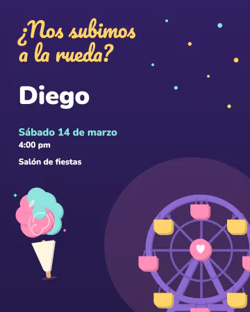 Rueda de la fortuna. La rueda de noche y un algodón de azúcar rosa.