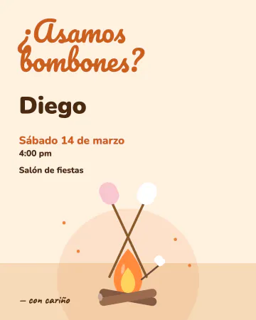 Fogata y bombones. Bombones asándose en la lumbre.