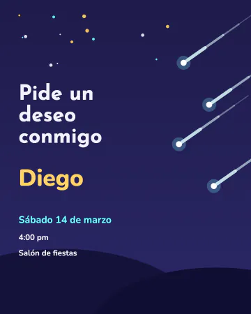 Lluvia de estrellas. Estrellas fugaces en diagonal sobre una loma oscura y el texto a la izquierda.