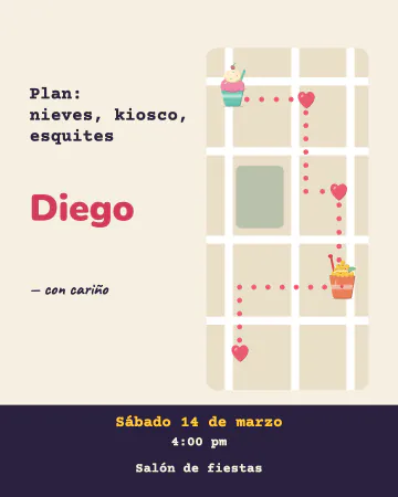 Paseo por el centro. Un mapita con el plan de la tarde: nieves, kiosco y esquites.
