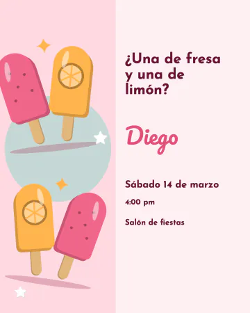Dos paletas. Dos paletas de agua enormes, una de fresa y otra de limón, en colores pastel.