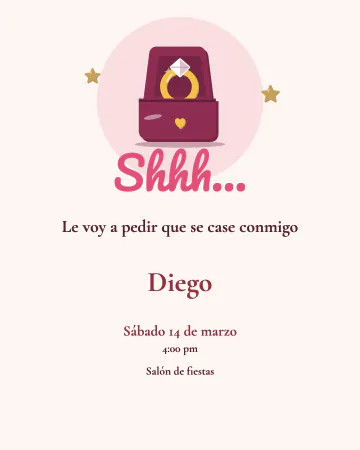 Shhh, la voy a pedir. Un estuche con anillo y un «Shhh…» para avisar a familia y amigos de una pedida sorpresa.