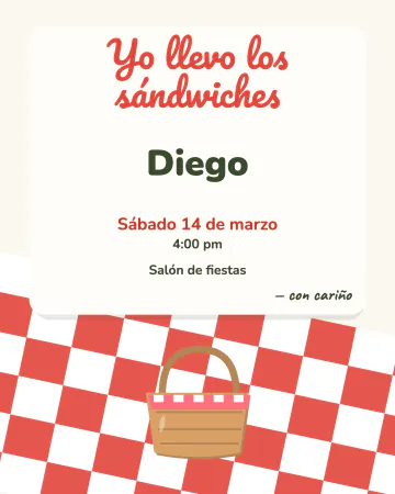Picnic de cuadritos. Mantel de cuadros rojos y una canasta.